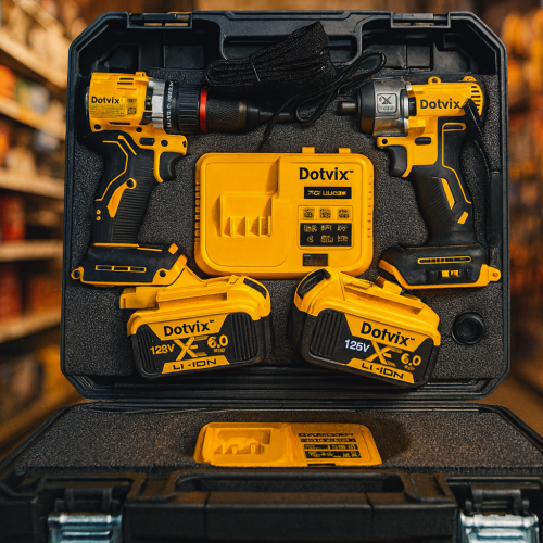 KIT DE TALADRO Y ATORNILLADOR INALAMBRICO DOTVIX 2 BATERIAS DE 128V (5 UND X CAJA)